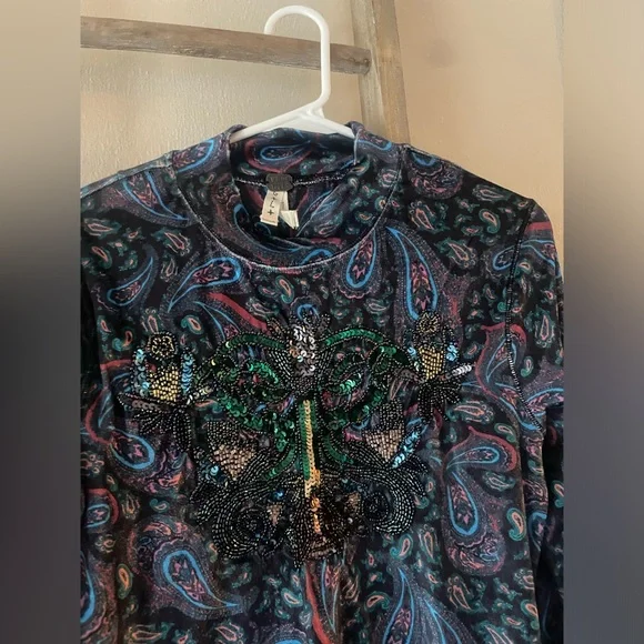 We the Free velvet paisley print long bell sleeve top - Picture 4 of 7